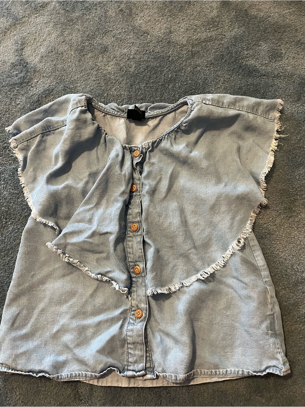 art class Light Blue Frayed Ruffle-Front Top